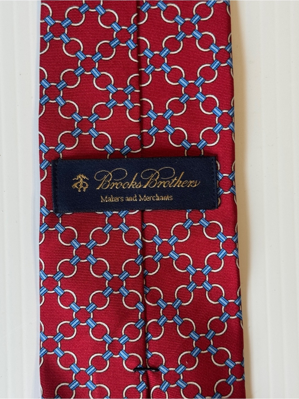 Brooks Brothers Red Blue Equestrian Horsebit Geometric Silk Tie Preppy